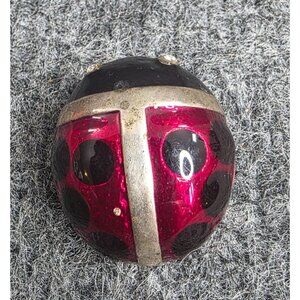 Ladybug Brooch Pin Red Black Enamel With Rhinestone Accents Vtg MJ